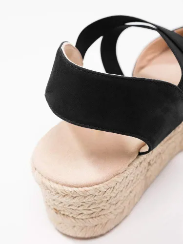 Vista 5 de Sandalias de tacón medio con plataforma con tiras elásticas cruzadas para mujer tipo esparteñas (personalizable)