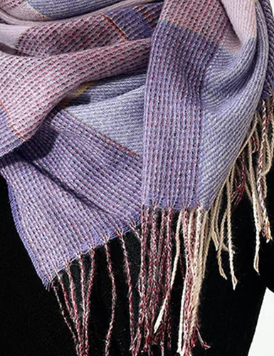Vista 3 de Bufandas de invierno para mujer, bufanda a cuadros con borla, elegante bufanda de cachemira para mujer