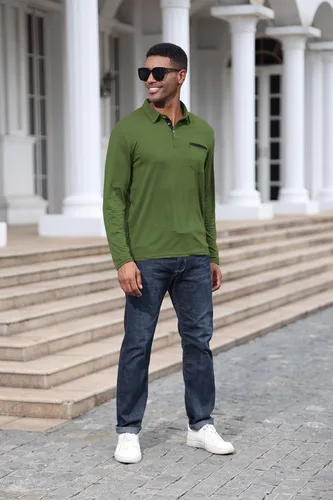 Vista 6 de Polo de algodón clásico de manga larga con botones térmicos y bolsillo para hombre