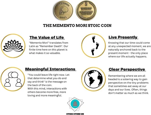 Vista 4 de STOIC STORE UK Memento Mori Coin Stoic, Momento Mori Coin – Moneda estoica de doble cara de 1.496 in – Monedas inspiradoras diarias para regalos