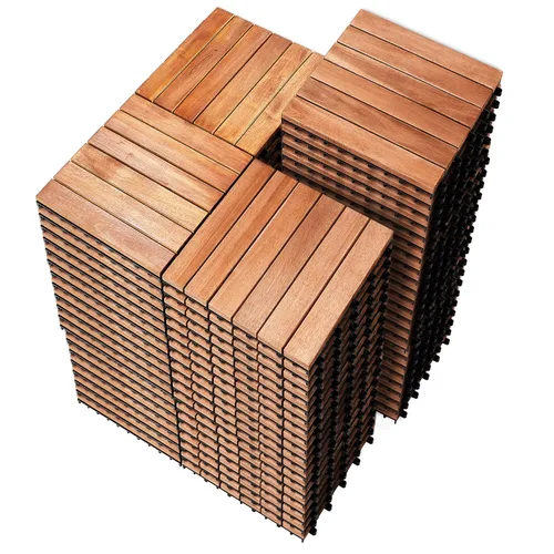Vista 36 de PrimeZone - 9 azulejos entrelazados de madera de acacia sólida para terraza, patio, 12 x 12 pulgadas, impermeables, para interiores y exteriores
