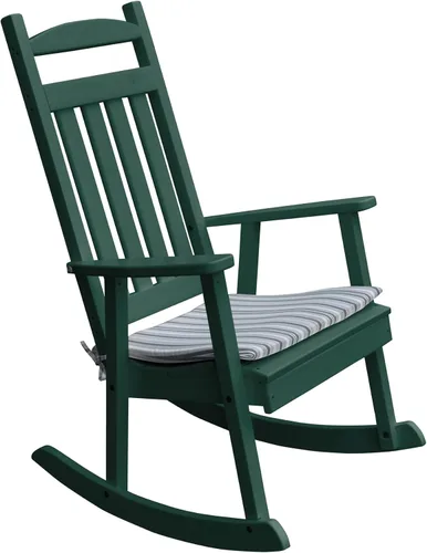Vista 4 de Amish-Made Classic Aruba Blue Poly Silla mecedora para exteriores con cojín de rayas grises Azul (Aruba Blue)