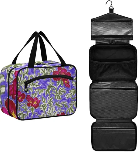 Vista 2 de Trendy Vintage Flower Purple Red hanging travel toiletry bag hanging with hook, designer cute bags for men for men toilet bolso viajero para mujer L