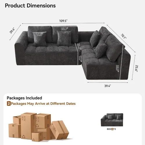 Vista 65 de Sofás seccionales modulares de 110 pulgadas para sala de estar, sofá seccional comprimido sin hueso, sofá de espuma viscoelástica tapizado de 3 Beige