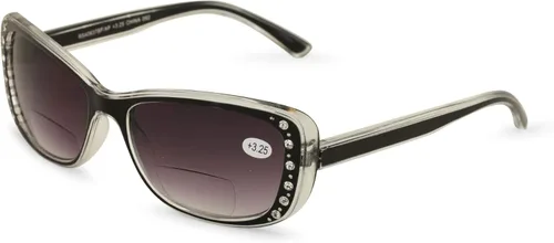 Vista 2 de Gafas de sol de lectura bifocales para mujer, lentes de lectura translúcidas de moda con diamantes de imitación