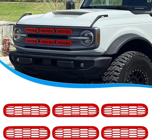Vista 8 de Marco de cubierta de malla para parrilla delantera, insertos de parachoques delantero, accesorios de decoración con clip para Ford Bronco Offroad