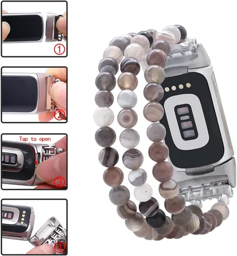 Vista 5 de C&L Accessories Compatible con Fitbit Charge 6/5 Pulsera de Reemplazo con Cuentas de Piedras Preciosas Naturales Hecha a Mano Ajustable para Mujeres