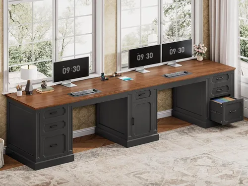 Vista 10 de SEDETA Escritorio ejecutivo en forma de L de granja de 67 pulgadas con Negro+marrón