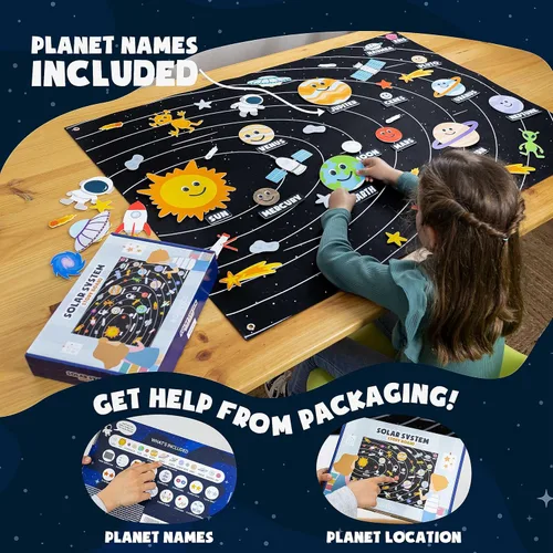 Vista 4 de BONNYCO Sistema Solar para Niños Juguetes con 61 Figuras de Fieltro. Juguetes Montessori del Espacio, Regalos de Cumpleaños para Niñas y Niños