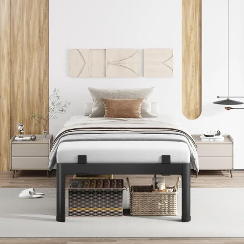 Vista 49 de MAF - Base de cama de plataforma de 14 pulgadas para cama individual con listones de madera, base de cama de metal resistente de 3500 libras