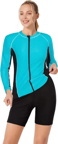 Vista 4 de JACK SMITH Traje de baño de 3 piezas de manga larga con cremallera frontal, tankini UPF 50 para mujer