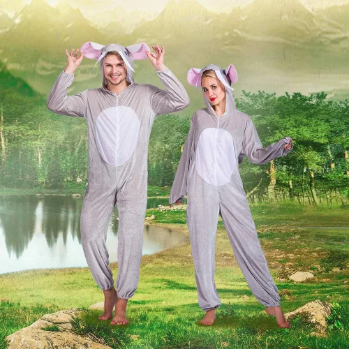 Vista 3 de Snailify Disfraz de elefante para adultos, disfraz de elefante sin género, pijama multicolor, Multi colorido