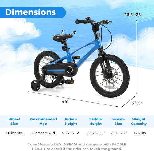 Vista 7 de BABY JOY Bicicleta para niños, bicicleta deportiva de aleación ligera de 16 pulgadas con frenos de disco dual, ruedas de entrenamiento, suspensión