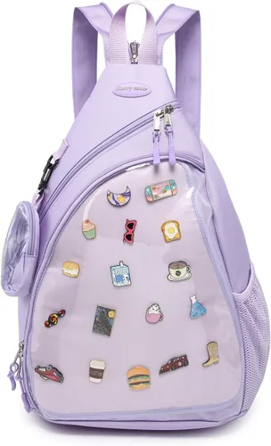 Vista 20 de Bolsa Oxford Ita Kawaii con Pin de Exhibición, Mochila Deportiva de Hombro Único, Mochila de Senderismo, Mochila de Día, Beige