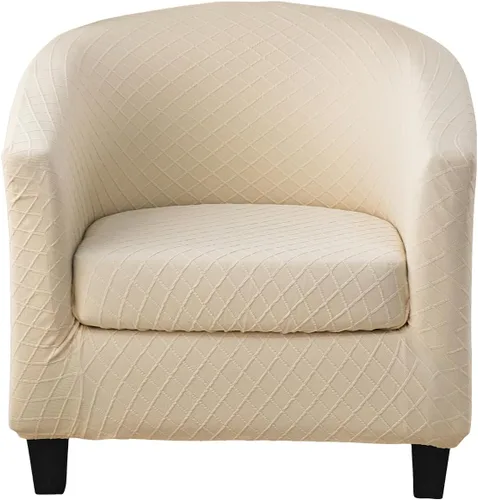 Vista 25 de CRFATOP - Funda elástica para sillón de club (2 piezas) 1 Club Cover & 1 Cushion Cover, Soft Round Tub Sofa Covers, Pet Friendly, Washable