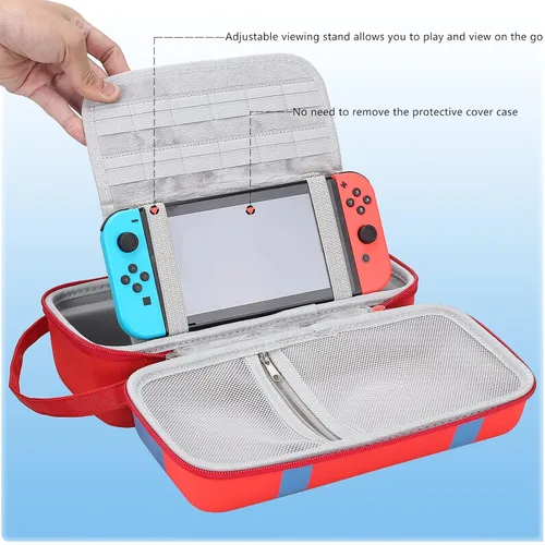 Vista 7 de Mario Carry Case for Nintendo SwitchSwitch OLED - Built-in Stand Compatible with Switch AC Adapter, Switch Dock or Pro Controller, Portable Travel