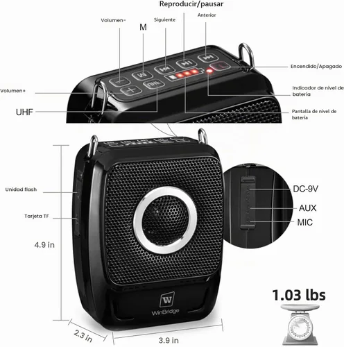 Vista 8 de Amplificador de voz con micrófonos profesionales duales, micrófono portátil inalámbrico de 25 W y sistema de altavoces, altavoz Bluetooth