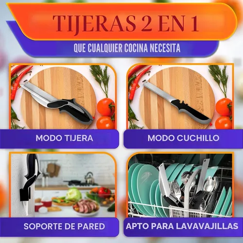 Vista 4 de Tijeras de cocina 2 en 1 para alimentos, tijeras de tabla de cortar con Agarradera negra