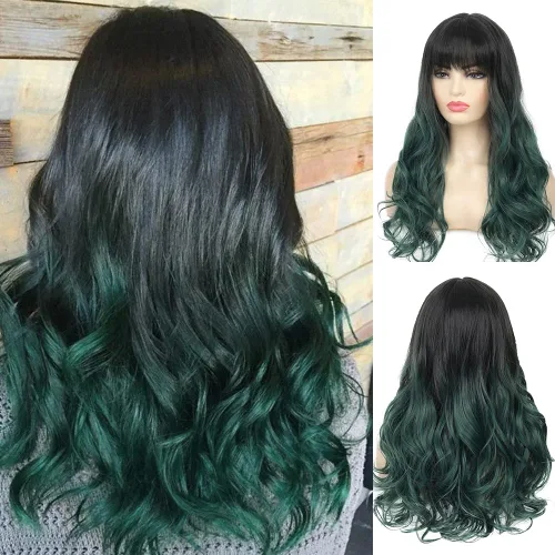 Vista 14 de Pelucas largas rizadas y onduladas de Dai Cloud, con cabello negro y reflejos blancos, de pelo sintético, resistente al calor, para mujer, para uso