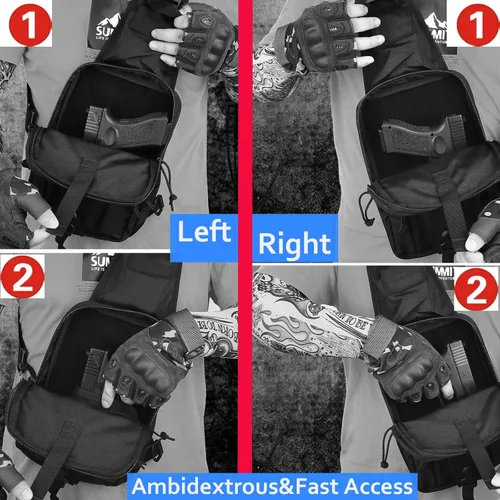 Vista 4 de Bolso táctico LarKoo para pistola en el pecho, con funda oculta, para transportar la pistola en el pecho, bandolera, funda para el hombro