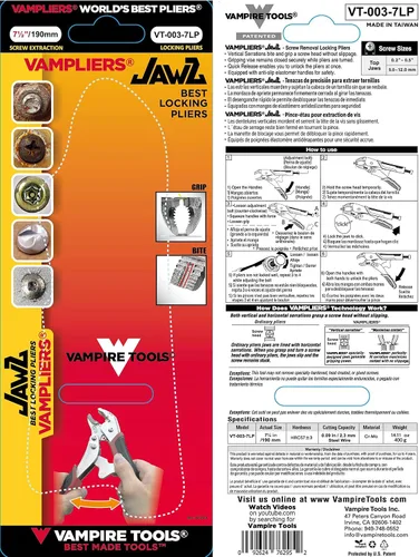 Vista 5 de VAMPLIERS Juego de alicates especiales de extracción de tornillos de 2 piezas: incluye alicates de bloqueo JAWZ de 7.5 pulgadas + alicates PRO