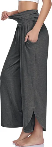 Vista 2 de UEU - Pantalones de yoga de pierna ancha para mujer, cintura alta, cómodos, para danza, deportivos, holgados, casuales, suaves, con bolsillos