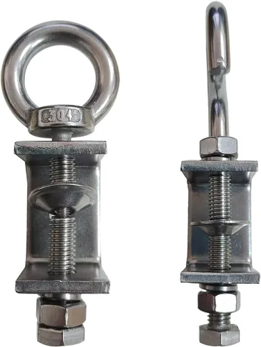 Vista 3 de 4 abrazaderas C de acero inoxidable con anillo; gancho en J resistente para colgar; abrazadera de haz con anillo, que puede soportar 100 libras