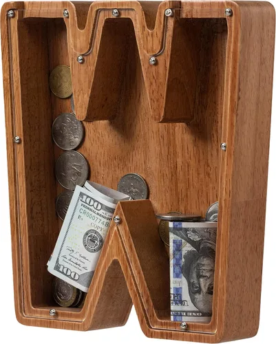 Vista 47 de Alcancía para niños y niñas, alcancía de madera con letra grande del alfabeto con inicial A, banco de monedas, regalos divertidos para cumpleaños