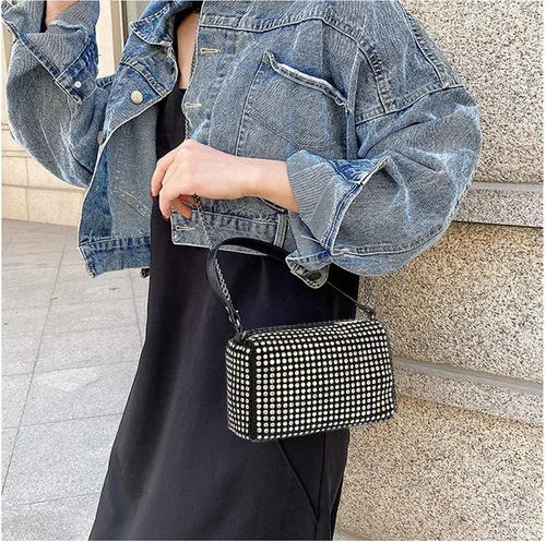 Vista 2 de Bolso de mano de noche con cristales brillantes para mujeres y niñas, bolso cruzado brillante para boda, graduación, fiesta, club, bolsos de mano