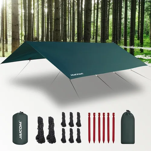 Vista 9 de JAICOM Lona Impermeable para Acampar - Toldo para Lluvia de Hamaca de 10X10 pies, Ultraligera y Portátil con Protección UV, Lona para Mochilero