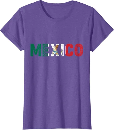Vista 17 de Camiseta con texto en inglés «Mexico Vintage Letras» como bandera mexicana, Negro
