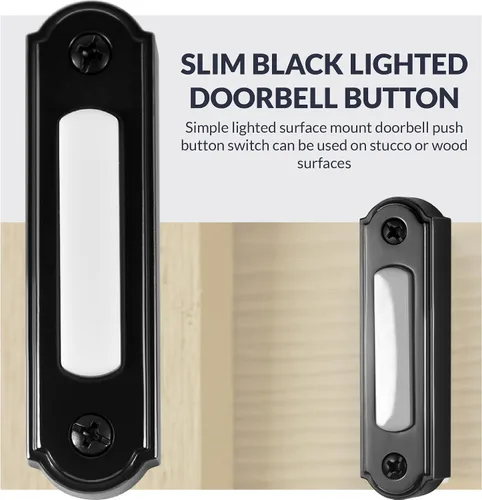 Vista 4 de Newhouse Hardware Botón de timbre de puerta de metal con iluminación LED (negro) Botón de timbre de puerta iluminado de montaje en superficie