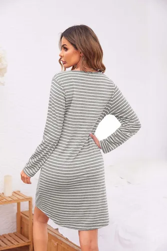 Vista 5 de Ekouaer Camisón o pijama de manga larga con cuello en V y botones para mujer