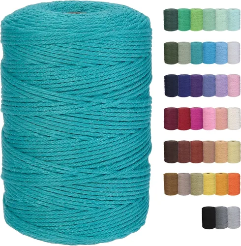 Vista 17 de Cuerda de macramé de algodón de 2 mm, 220 yardas, suministros naturales de macramé de color, cuerda de algodón suave para artesanía, para colgar