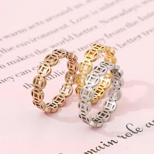 Vista 3 de HUASAI Anillo de Feng Shui de cobre para hombres y mujeres, anillo de dinero de la fortuna, anillo de dedo de oro rosa, anillo de plata, joyería