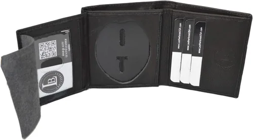 Vista 11 de Leatherboss - Cartera plegable de piel auténtica con forma de escudo de policía, color negro