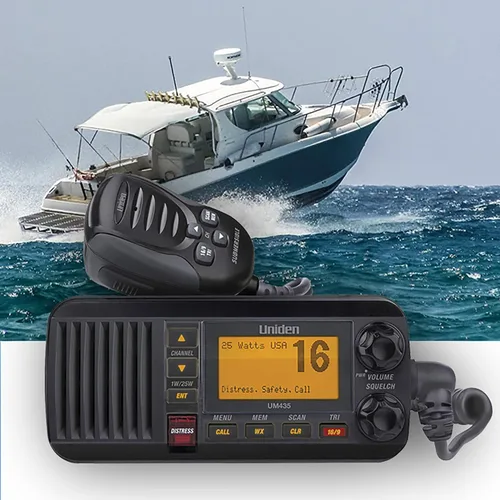 Vista 3 de Uniden UM435BK Advanced Fixed Mount VHF Marine Radio, todos los canales marinos estadounidenses/internacionales/canadienses incluyendo nuevos Negro