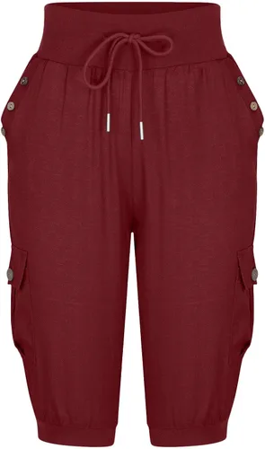 Vista 4 de Stessotudo Pantalones deportivos para mujer, cintura alta, con cordón, pantalones capri sólidos con bolsillos, pierna recortada, pantalones de lino