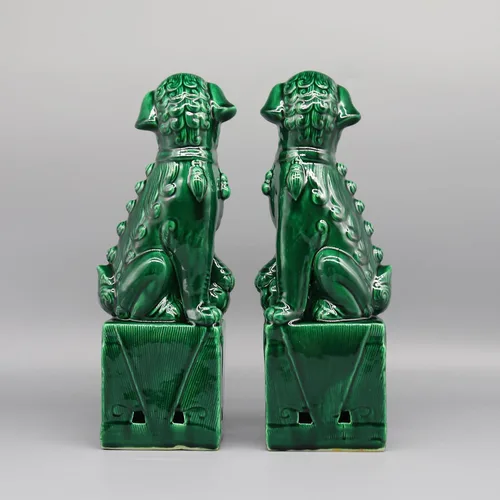 Vista 4 de Eastern tide Par de perros Foo, Perros Fu, perros Buda, Leones guardianes chinos, escultura de cerámica, decoración del hogar