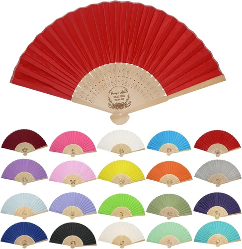 Vista 15 de GZLDGIFTS Abanicos de mano personalizados, regalos para regalos de fiesta de boda, invitados, tela personalizada, seda, jardín, boda, abanicos
