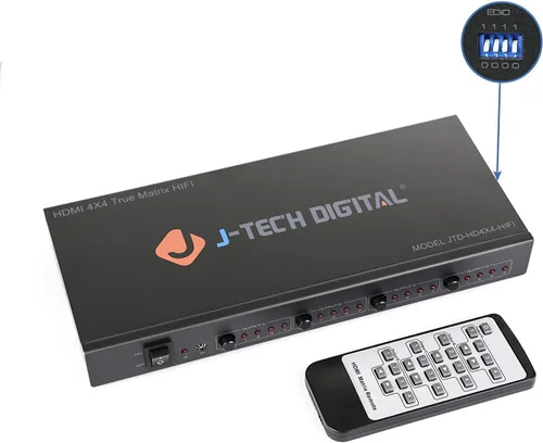 Vista 3 de J-Tech Digital 4K 30Hz 4x4 HDMI Matrix Switch Conmutador con HDCP 3D y Color Profundo HDMI 1.4 Ultra HD Control4 Driver Disponible