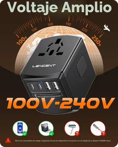 Vista 8 de LENCENT Adaptador de corriente universal de viaje, adaptador de enchufe