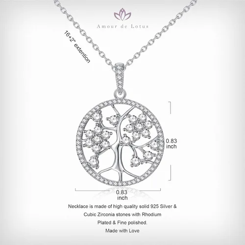 Vista 7 de AMOUR DE LOTUS Collar de árbol de la vida para mujer, collar de plata de ley 925 con circonita cúbica, joyería fina, regalos de joyería para mamá