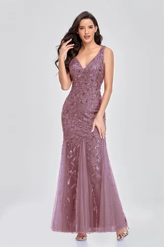 Vista 5 de VNBLIYV Vestido largo de noche sin mangas con cuello en V doble para mujer