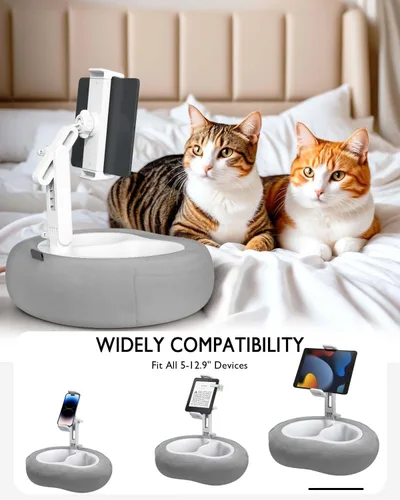 Vista 4 de Soporte de almohada para tableta, compatible con Kindle de 4.7 a 12.9 pulgadas, iPad, teléfono/tableta, Google, soporte giratorio de 360° para cama