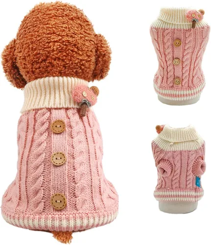 Vista 9 de Suéter de punto para perros pequeños, gatos, ropa gruesa y cálida para cachorros, cuello alto, elástico, chihuahua, bulldog y perro salchicha