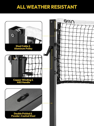 Vista 3 de A11N SPORTS Sistema de red de pickleball de grado profesional con postes de acero al carbono de alta resistencia, construcción a prueba de óxido