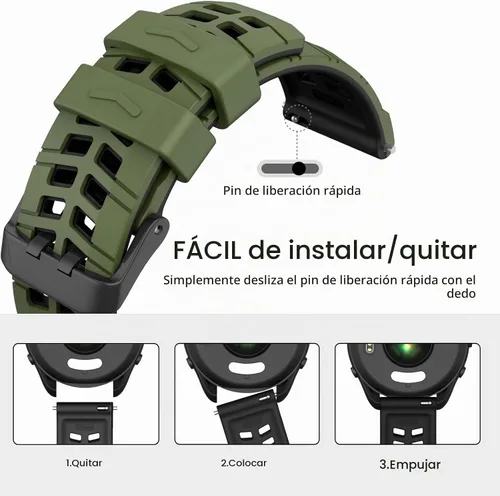 Vista 5 de ISABAKE Compatible con Garmin Vivoactive 4/Venu 2/Forerunner 255 265 Bandas, correa de silicona deportiva para Samsung Galaxy Watch 3 1.772 Verde