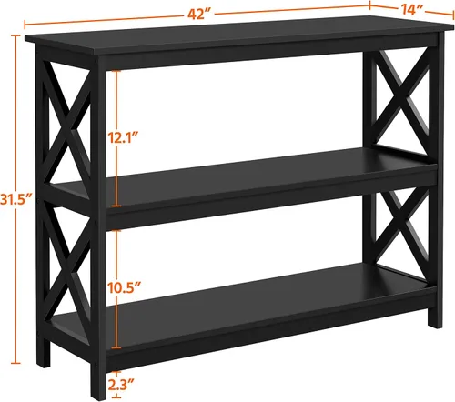 Vista 3 de Yaheetech - Mesa consola con estantes de almacenamiento, mesa de entrada de 3 niveles, mesa lateral para sofá, estrecha y larga, estantería
