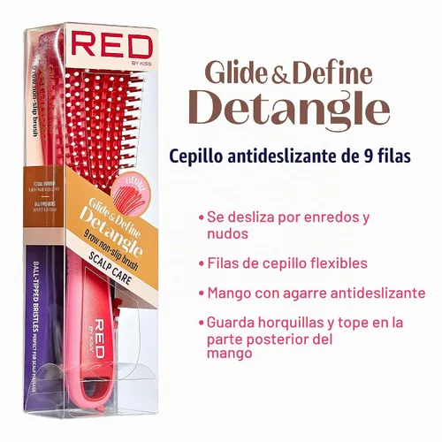 Vista 2 de Red by Kiss Glide & Define Cepillo desenredante con punta de bola antideslizante para el cuidado natural del cuero cabelludo, cerdas resistentes al